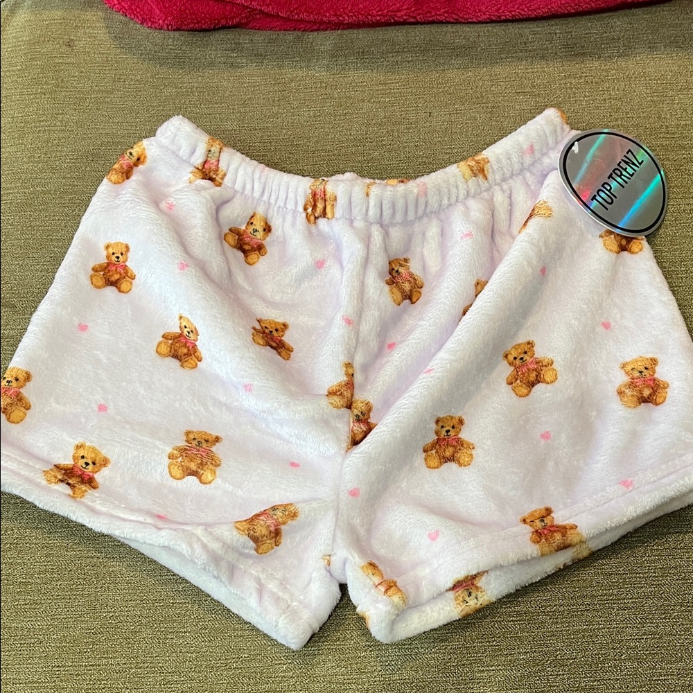 🤑3 for $12 🤑 Top Trenz Plush Teddy Bear Print Lounge Shorts - Light Pink